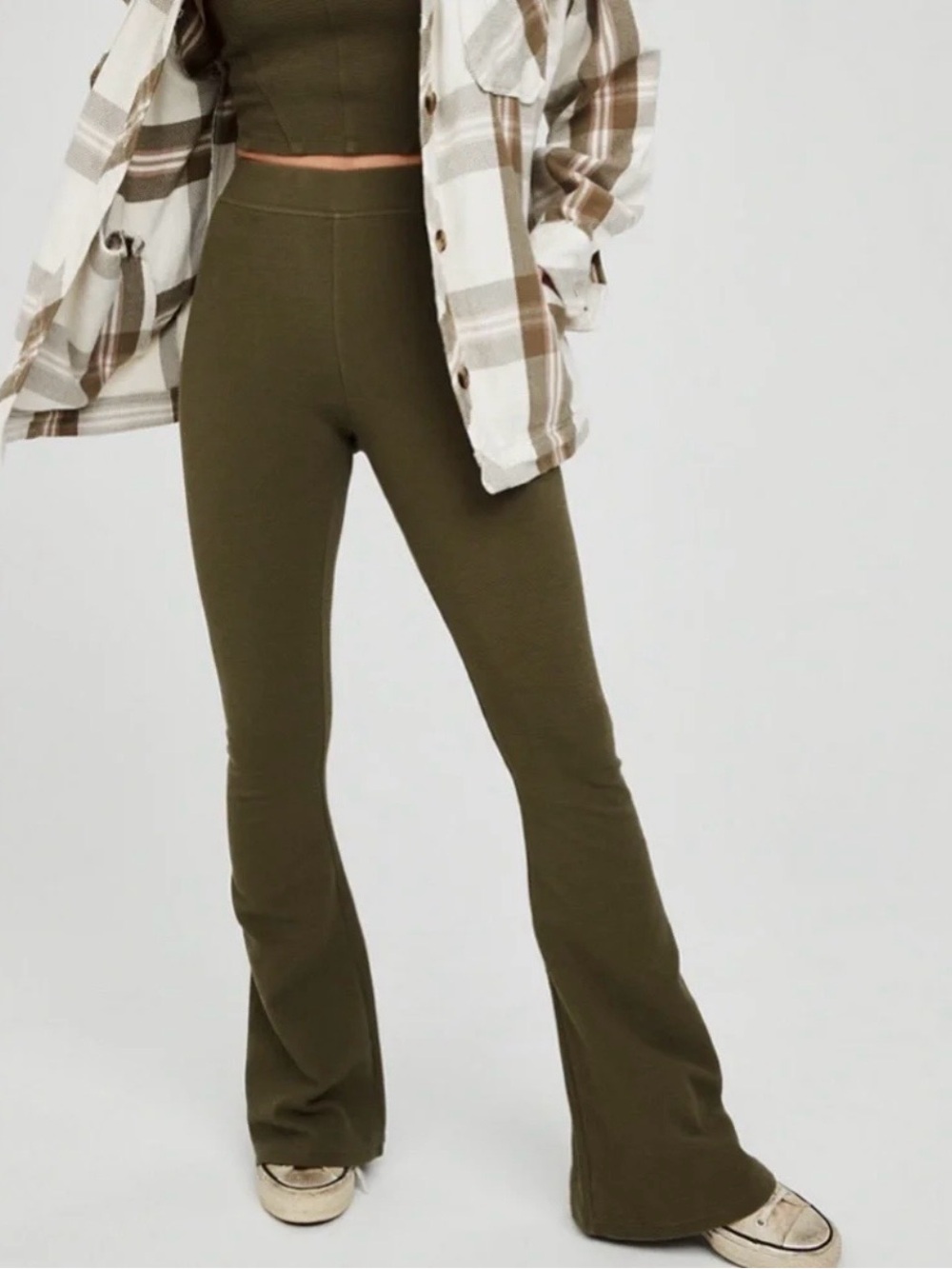 NWT Offline Party Favor High Waisted Flare Pull-On Olive Green Leggings Medium